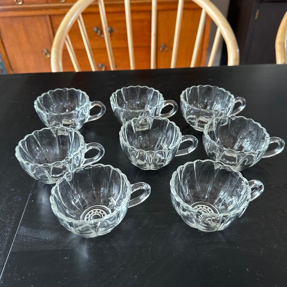 Vintage Set of 8 Clear Scalloped Cut Glass Espresso or Punch Cups 3" MCM